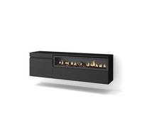 Mueble Tv, Televisión, Muebles De Salón, Almacenaje, 150x45x35cm, Para Tv Hasta 65", Chimenea Eléctrica, Colgado, Suspendido, Estilo Moderno, Negro