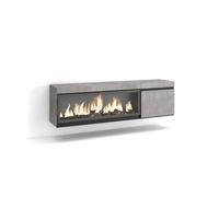 Mueble tv, televisión, muebles de salón, almacenaje, 158x35x45cm, para tv hasta 65", chimenea eléctrica xxl, colgado, suspendido, estilo moderno, cemento