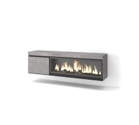 Mueble tv, televisión, muebles de salón, almacenaje, 158x35x45cm, para tv hasta 65", chimenea eléctrica xxl, colgado, suspendido, estilo moderno, cemento