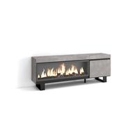 Mueble tv, televisión, muebles de salón, almacenaje, 158x35x57cm, para tv hasta 65", chimenea eléctrica xxl, diseño industrial, estilo moderno, cemento
