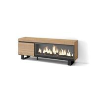 Mueble Tv, Televisión, Muebles De Salón, Almacenaje, 160, Para Tv Hasta 65", Chimenea Eléctrica Xxl, Diseño Industrial, Estilo Moderno, Roble