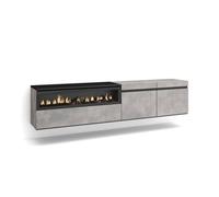 Mueble tv, televisión, muebles de salón, almacenaje, 200x35x45cm, para tv hasta 80", chimenea eléctrica, colgado, suspendido, estilo moderno, cemento