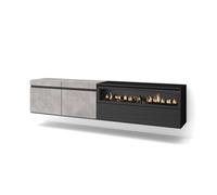 Mueble tv, televisión, muebles de salón, almacenaje, 200x35x45cm, para tv hasta 80", chimenea eléctrica, colgado, suspendido, estilo moderno, cemento