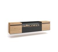 Mueble tv, televisión muebles de salón, almacenaje 200x35x45cm para tv hasta 80" chimenea eléctrica colgado, suspendido estilo moderno roble y negro