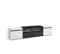 Mueble tv, televisión muebles de salón, almacenaje 200x35x45cm para tv hasta 80" chimenea eléctrica estilo moderno blanco y negro