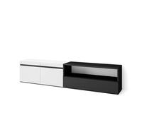 Mueble tv, televisión, muebles de salón, almacenaje, 200x35x45cm, para tv hasta 80", con almacenamiento, estilo moderno, blanco y negro