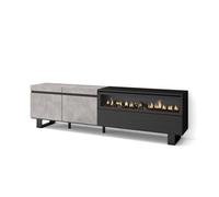 Mueble tv, televisión, muebles de salón, almacenaje, 200x35x57cm, para tv hasta 80", chimenea eléctrica, diseño industrial, estilo moderno, cemento