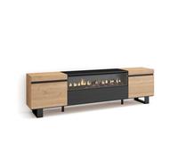 Mueble tv, televisión muebles de salón, almacenaje 200x35x57cm para tv hasta 80" chimenea eléctrica diseño industrial estilo moderno roble y negro