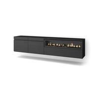Mueble tv | televisión | muebles de salón, almacenaje | 200x45x35cm | para tv hasta 80" | chimenea eléctrica | colgado, suspendido | estilo moderno | negro