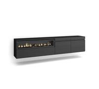 Mueble tv | televisión | muebles de salón, almacenaje | 200x45x35cm | para tv hasta 80" | chimenea eléctrica | colgado, suspendido | estilo moderno | negro