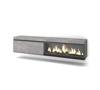 Mueble tv, televisión, muebles de salón, almacenaje, 208x35x45cm, para tv hasta 80", chimenea eléctrica xxl, colgado, suspendido, estilo moderno, cemento