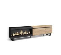 Mueble tv | televisión | muebles de salón, almacenaje | 237x57x35 cm | para tv gran formato | chimenea eléctrica xxl | diseño industrial | estilo moderno | roble y negro
