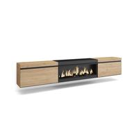 Mueble tv | televisión | muebles de salón, almacenaje | 267x45x35 cm | para tv gran formato | chimenea eléctrica xxl | colgado, suspendido | estilo moderno | roble y negro