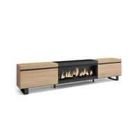 Mueble tv | televisión | muebles de salón, almacenaje | 267x57x35 cm | para tv gran formato | chimenea eléctrica xxl | diseño industrial | estilo moderno | roble y negro