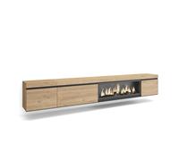Mueble tv | televisión | muebles de salón, almacenaje | 288x45x35 cm | para tv gran formato | chimenea eléctrica xxl | colgado, suspendido | estilo moderno | roble