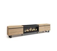 Mueble tv | televisión | muebles de salón, almacenaje | 288x57x35 cm | para tv gran formato | chimenea eléctrica xxl | diseño industrial | estilo moderno | roble y negro