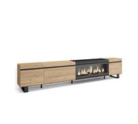 Mueble tv | televisión | muebles de salón, almacenaje | 288x57x35 cm | para tv gran formato | chimenea eléctrica xxl | diseño industrial | estilo moderno | roble y negro