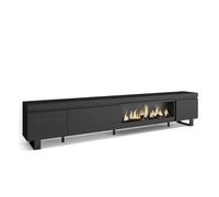 Mueble Tv, Televisión, Muebles De Salón, Almacenaje, 288x57x35 Cm, Para Tv Gran Formato, Chimenea Eléctrica Xxl, Diseño Industrial, Estilo Moderno, Negro