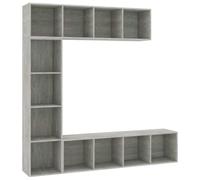 Mueble TV y Librería 3 Piezas Gris Hormigón 180x30x180 cm | 12 compartimentos, fácil limpieza, montaje con materiales incluidos, diseño clásico elegante