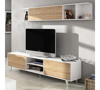 Mueble Tv Zaiken salón comedor en blanco y color madera roble 180x51x41 cm