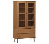 vidaXL Mueble vitrina Molde madera maciza de pino marrón 90x35x175 cm