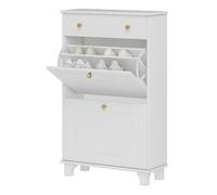 Mueble zapatero blanco zapatero estrecho con 2 puertas abatibles y 1 cajón para 8 pares 60x23,5x98,5 cm