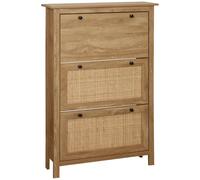 Mueble zapatero de entrada HOMCOM, armario para zapatos con 3 cajones con efecto de mimbre y puertas con efecto de sonido de mimbre y estante ajustable Caqui