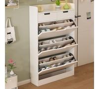 Mueble Zapatero Entrada Recibidor con 3 Cajones Abatibles Blanco Zapatero Mueble Organizador de Zapatos Separadores Ajustables Cajón Doble Shoe Cabinet Madera Maciza para Pasillo Salón A,50*24*121CM