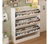 Mueble Zapatero Entrada Recibidor con 3 Cajones Abatibles Blanco Zapatero Mueble Organizador de Zapatos Separadores Ajustables Cajón Doble Shoe Cabinet Madera Maciza para Pasillo Salón A,100*24*111CM