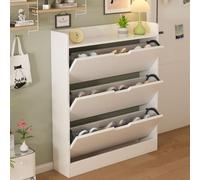 Mueble Zapatero Entrada Recibidor con 3 Cajones Abatibles Blanco Zapatero Mueble Organizador de Zapatos Separadores Ajustables Cajón Doble Shoe Cabinet Madera Maciza para Pasillo Salón A,80*17*111CCM