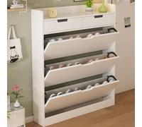 Mueble Zapatero Entrada Recibidor con 3 Cajones Abatibles Blanco Zapatero Mueble Organizador de Zapatos Separadores Ajustables Cajón Doble Shoe Cabinet Madera Maciza para Pasillo Salón A,100*17*121CM