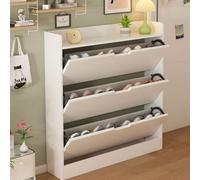 Mueble Zapatero Entrada Recibidor con 3 Cajones Abatibles Blanco Zapatero Mueble Organizador de Zapatos Separadores Ajustables Cajón Doble Shoe Cabinet Madera Maciza para Pasillo Salón A,100*17*111CM