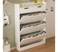 Mueble Zapatero Entrada Recibidor con 3 Cajones Abatibles Blanco Zapatero Mueble Organizador de Zapatos Separadores Ajustables Cajón Doble Shoe Cabinet Madera Maciza para Pasillo Salón A,80*17*121CM