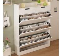 Mueble Zapatero Entrada Recibidor con 3 Cajones Abatibles Blanco Zapatero Mueble Organizador de Zapatos Separadores Ajustables Cajón Doble Shoe Cabinet Madera Maciza para Pasillo Salón A,100*24*121CM