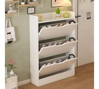 Mueble Zapatero Entrada Recibidor con 3 Cajones Abatibles Blanco Zapatero Mueble Organizador de Zapatos Separadores Ajustables Cajón Doble Shoe Cabinet Madera Maciza para Pasillo Salón A,50*17*111CM