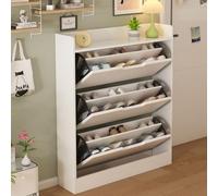 Mueble Zapatero Entrada Recibidor con 3 Cajones Abatibles Blanco Zapatero Mueble Organizador de Zapatos Separadores Ajustables Cajón Doble Shoe Cabinet Madera Maciza para Pasillo Salón A,80*24*111CM