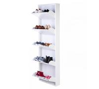 Mueble Zapatero Estrecho para Recibidor y Pasillo - Armario Zapatero Abatible de 5 Puertas con Balda Ajustable, Capacidad 10 Pares, Sistema Antivuelco y Diseño Slim (13,5 x 50 x 169 cm), color Blanco