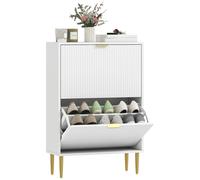 Mueble zapatero HOMCOM para 12 pares de zapatos, zapatero moderno y estrecho con 2 cajones extraíbles, puertas caneladas y estante. BLANCO