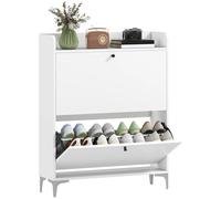 HOMCOM Mueble Zapatero 16 Pares, Moderno Mueble Zapatero Estrecho con 2 cajones abatibles, estantes Regulables y Estante Superior, para Pasillo y Entrada, 80 x 24 x 101 cm, Blanco