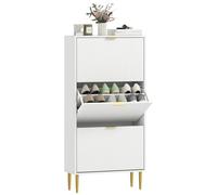 Mueble zapatero HOMCOM para 18 pares de zapatos, moderno y estrecho, con 3 cajones extraíbles, puertas caneladas y estante. BLANCO