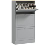 Mueble zapatero HOMCOM para 18 pares, zapatero moderno y estrecho con 3 estantes ajustables, cajones extraíbles Gris