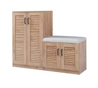 Mueble zapatero løten + banco 9 compartimentos para 18 pares 97x120x36 cm - efecto roble [en.casa]