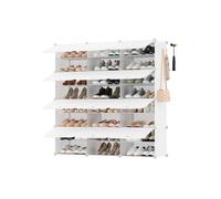 SONGMICS Mueble Zapatero Plástico, 12 Compartimentos para 48 Pares de Zapatos, con Puertas, Estructura de Acero y Estantes de Plástico, Armario para Dormitorio, Blanco Nube LPC040W02