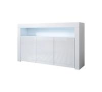 Muebles Bonitos - Aparador de salón modelo Aker con luz LED azul, 155x91,5x37 cm, tres puertas y sistema Softclose para comedor moderno