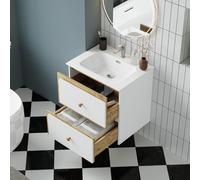 Muebles de baño inclinados, lavabos con encimera de cerámica, armario de baño con puerta de cierre suave, mueble de baño moderno suspendido, mueble de lavabo compacto que ahorra espacio