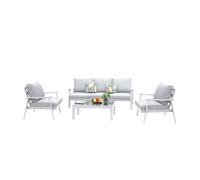 Miroytengo Muebles de Exterior Jardín Terraza Benicasim 4 Piezas Estilo Contemporáneo Color Blanco y Gris White/ gray