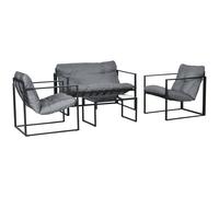 Muebles de jardín Outsunny 4 habitaciones para 4 con sofá de 2 plazas, 2 sillones y 1 3 cojines para jardín - acero negro poliéster