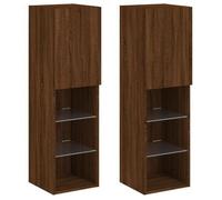 Muebles De Tv Con Luces Led 2 Uds Marrón Roble 30,5x30x102 Cm Vidaxl
