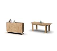 MUEBLES PITARCH Aparador Oslo, Roble Gold, 89x140x40 cm Mesa Extensible, Roble Gold, 77x140x80 cm