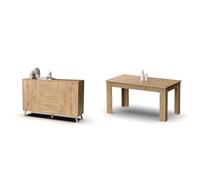 MUEBLES PITARCH Aparador Oslo, Roble Gold, 89x140x40 cm Mesa Fija,Roble Gold, 77x140x80 cm
